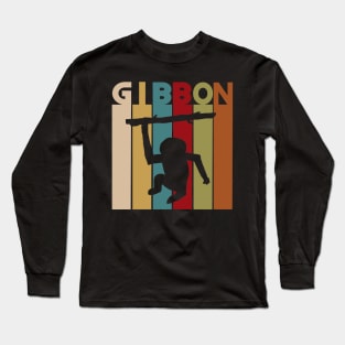 Gibbon stripe monkey animal lover design retro Long Sleeve T-Shirt